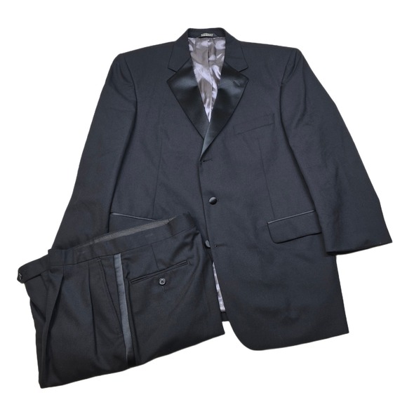 Stafford‎ Tuxedo Suit Set Mens 44R 2 Piece Pants 35x28 Black Jacket Formal Wear